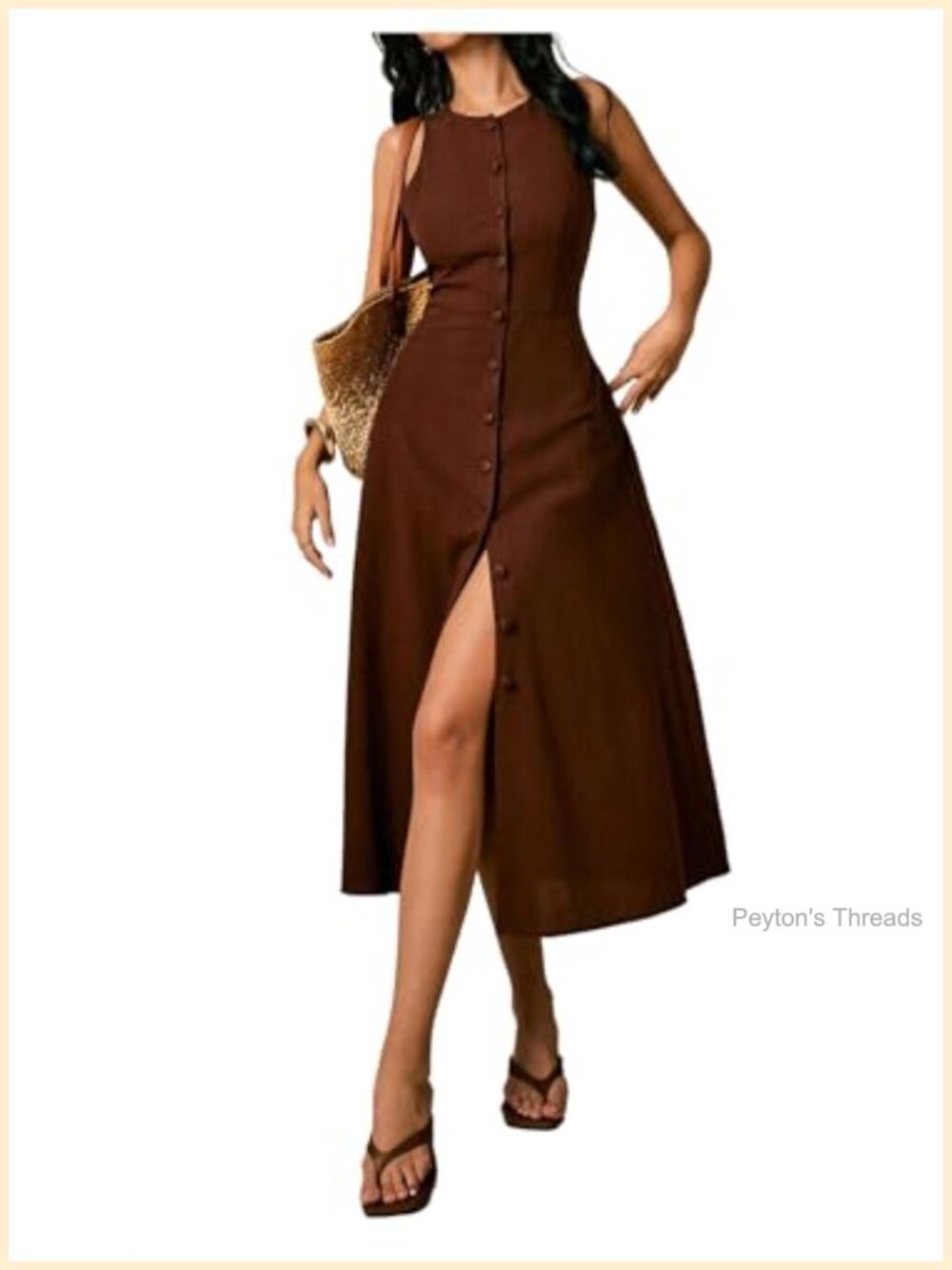 WDIRARA Women's Button Down Sleeveless Linen Midi Dress